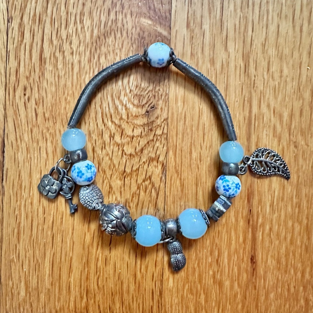 Elegant Silver and Blue Beaded Bracelet